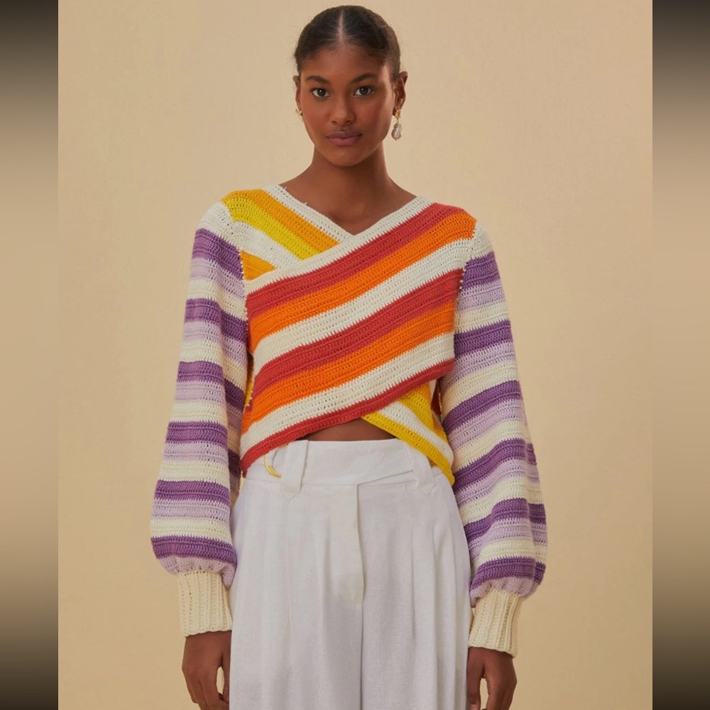 Farm Rio Sunset Stripes Crochet Sweater